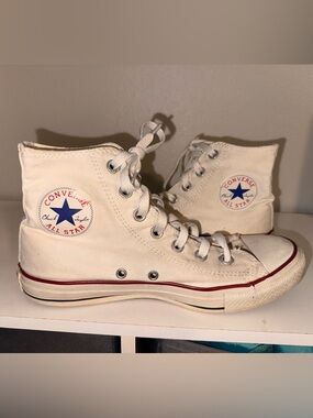 Chuck Taylor’s Converse High Top Sneakers - White with Blue Star